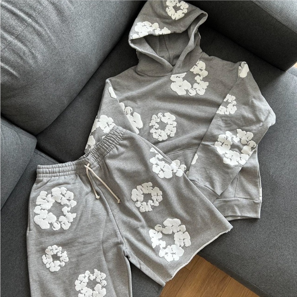 Gray denim tears Hoodie and Shorts Set